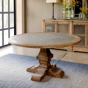 Aged Zinc Top Round Dining Table