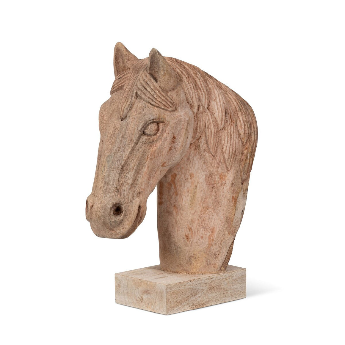 Hard-Carved Wooden Stallion Sculpture