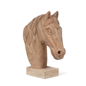 Hard-Carved Wooden Stallion Sculpture