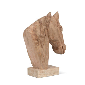 Hard-Carved Wooden Stallion Sculpture