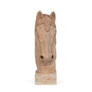 Hard-Carved Wooden Stallion Sculpture