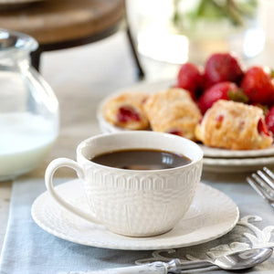 Creamware Basketweave Cup & Saucer (4 Sets)