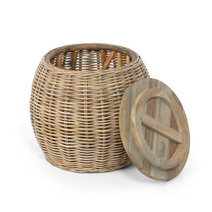 Rattan Side Table with Teak Wood Top