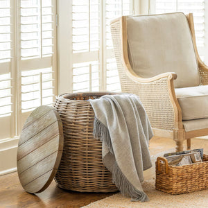 Rattan Side Table with Teak Wood Top